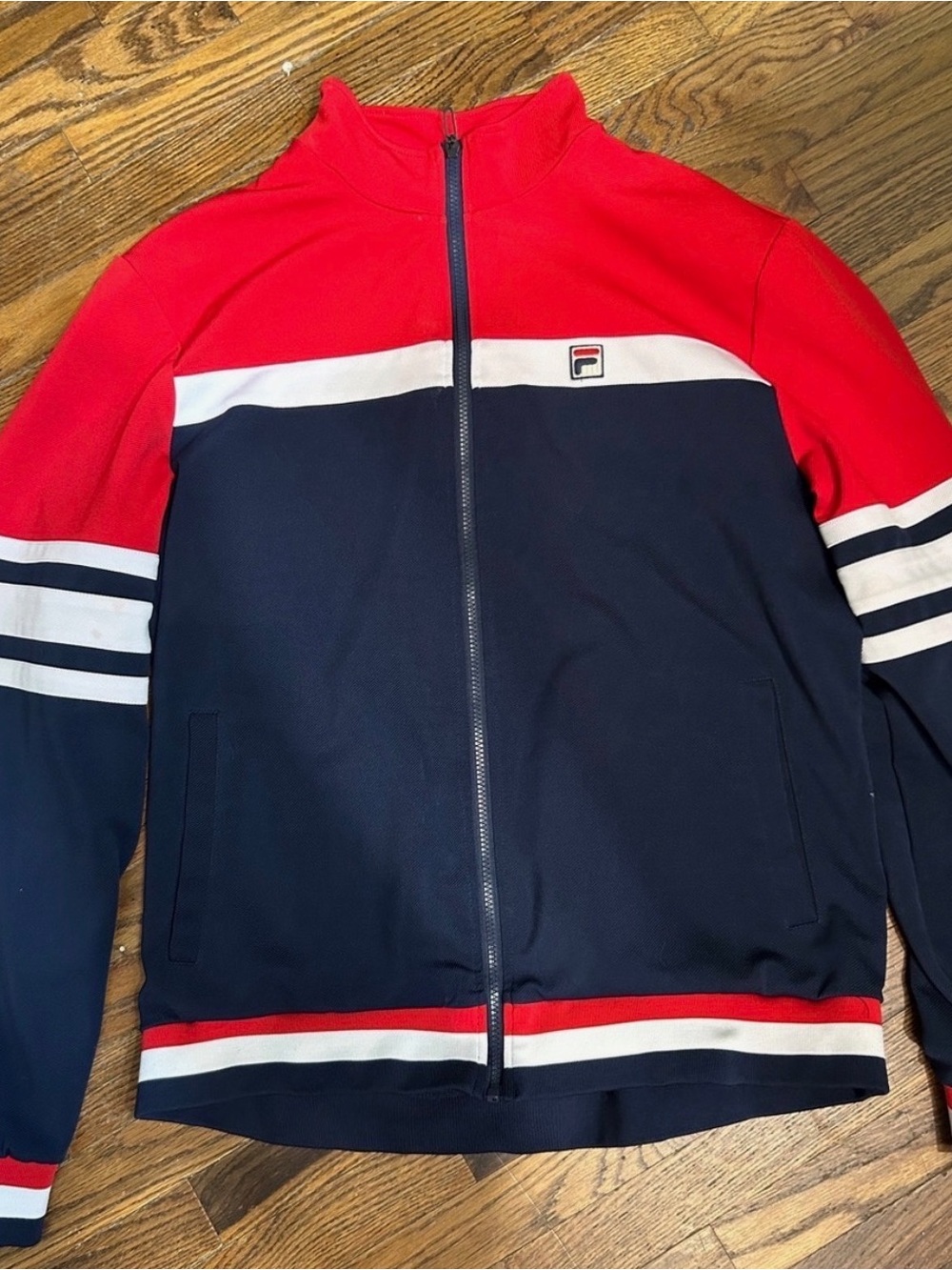 FILA  vintage Men’s Red, Navy & White Full-Zip Bomber Jacket